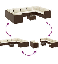10-tlg. Garten-Sofagarnitur mit Kissen Braun Poly Rattan