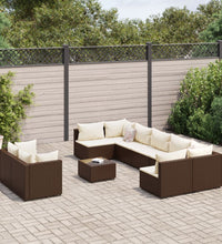 10-tlg. Garten-Sofagarnitur mit Kissen Braun Poly Rattan