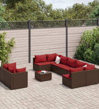 10-tlg. Garten-Sofagarnitur mit Kissen Braun Poly Rattan