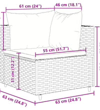 10-tlg. Garten-Sofagarnitur mit Kissen Grau Poly Rattan