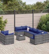 10-tlg. Garten-Sofagarnitur mit Kissen Grau Poly Rattan