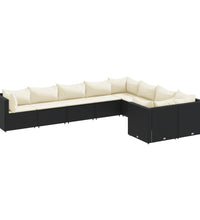 9-tlg. Garten-Sofagarnitur mit Kissen Schwarz Poly Rattan