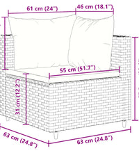 9-tlg. Garten-Sofagarnitur mit Kissen Grau Poly Rattan