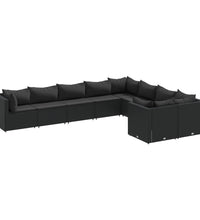 9-tlg. Garten-Sofagarnitur mit Kissen Schwarz Poly Rattan