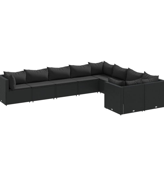 9-tlg. Garten-Sofagarnitur mit Kissen Schwarz Poly Rattan