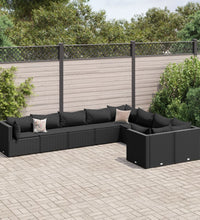 9-tlg. Garten-Sofagarnitur mit Kissen Schwarz Poly Rattan