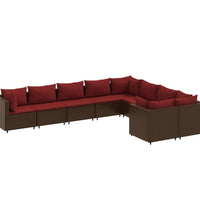 9-tlg. Garten-Sofagarnitur mit Kissen Braun Poly Rattan