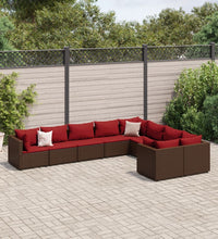 9-tlg. Garten-Sofagarnitur mit Kissen Braun Poly Rattan