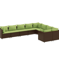 9-tlg. Garten-Sofagarnitur mit Kissen Braun Poly Rattan