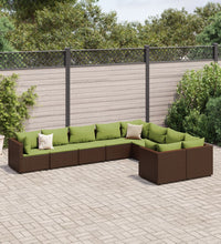 9-tlg. Garten-Sofagarnitur mit Kissen Braun Poly Rattan