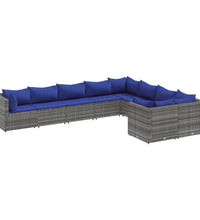 9-tlg. Garten-Sofagarnitur mit Kissen Grau Poly Rattan