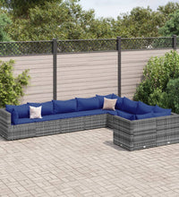 9-tlg. Garten-Sofagarnitur mit Kissen Grau Poly Rattan