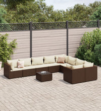 10-tlg. Garten-Sofagarnitur mit Kissen Braun Poly Rattan