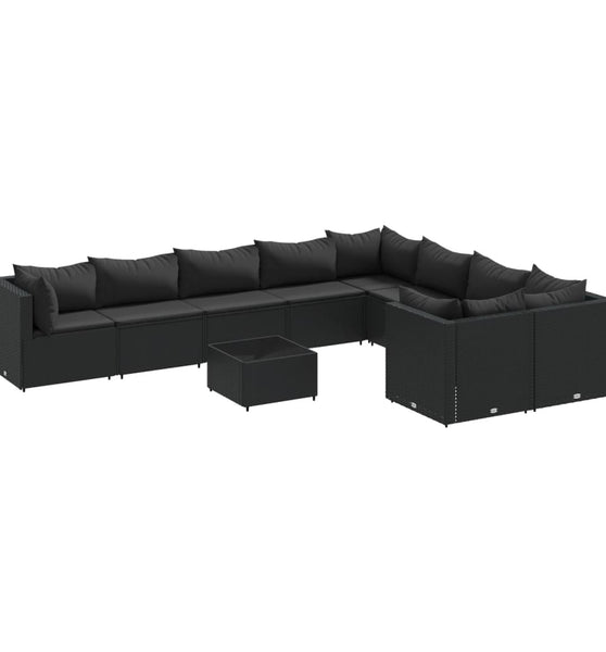 10-tlg. Garten-Sofagarnitur mit Kissen Schwarz Poly Rattan