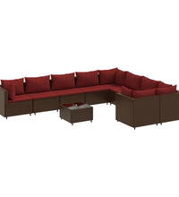 10-tlg. Garten-Sofagarnitur mit Kissen Braun Poly Rattan