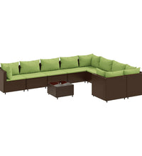 10-tlg. Garten-Sofagarnitur mit Kissen Braun Poly Rattan