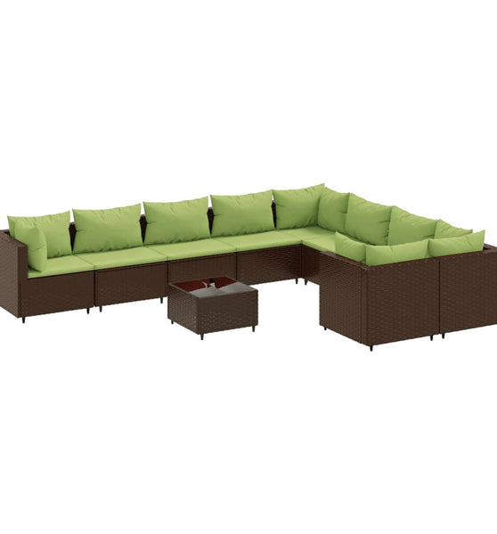 10-tlg. Garten-Sofagarnitur mit Kissen Braun Poly Rattan