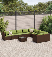 10-tlg. Garten-Sofagarnitur mit Kissen Braun Poly Rattan