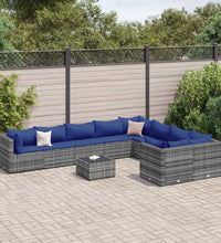 10-tlg. Garten-Sofagarnitur mit Kissen Grau Poly Rattan