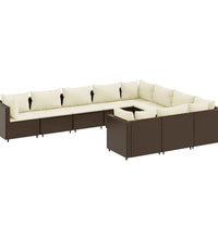 10-tlg. Garten-Sofagarnitur mit Kissen Braun Poly Rattan