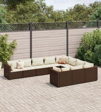 10-tlg. Garten-Sofagarnitur mit Kissen Braun Poly Rattan