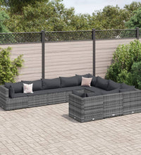 10-tlg. Garten-Sofagarnitur mit Kissen Grau Poly Rattan