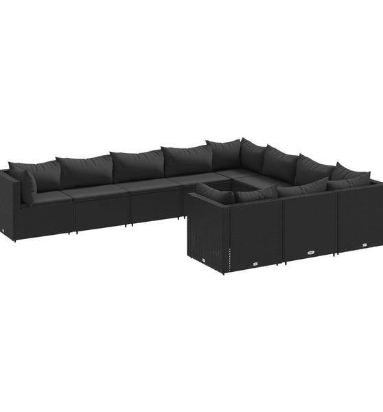 10-tlg. Garten-Sofagarnitur mit Kissen Schwarz Poly Rattan