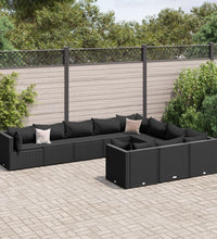 10-tlg. Garten-Sofagarnitur mit Kissen Schwarz Poly Rattan