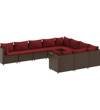 10-tlg. Garten-Sofagarnitur mit Kissen Braun Poly Rattan