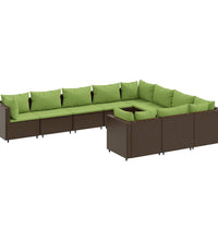 10-tlg. Garten-Sofagarnitur mit Kissen Braun Poly Rattan