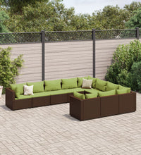 10-tlg. Garten-Sofagarnitur mit Kissen Braun Poly Rattan