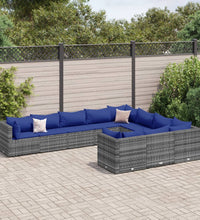 10-tlg. Garten-Sofagarnitur mit Kissen Grau Poly Rattan