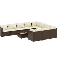 11-tlg. Garten-Sofagarnitur mit Kissen Braun Poly Rattan