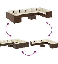 11-tlg. Garten-Sofagarnitur mit Kissen Braun Poly Rattan