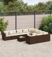 11-tlg. Garten-Sofagarnitur mit Kissen Braun Poly Rattan