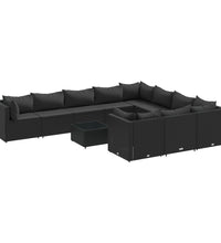 11-tlg. Garten-Sofagarnitur mit Kissen Schwarz Poly Rattan
