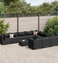 11-tlg. Garten-Sofagarnitur mit Kissen Schwarz Poly Rattan