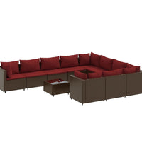 11-tlg. Garten-Sofagarnitur mit Kissen Braun Poly Rattan