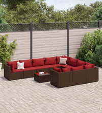 11-tlg. Garten-Sofagarnitur mit Kissen Braun Poly Rattan