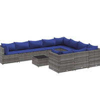 11-tlg. Garten-Sofagarnitur mit Kissen Grau Poly Rattan