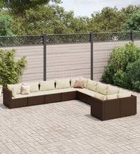 10-tlg. Garten-Sofagarnitur mit Kissen Braun Poly Rattan