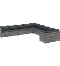 10-tlg. Garten-Sofagarnitur mit Kissen Grau Poly Rattan