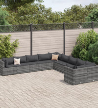 10-tlg. Garten-Sofagarnitur mit Kissen Grau Poly Rattan