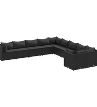 10-tlg. Garten-Sofagarnitur mit Kissen Schwarz Poly Rattan