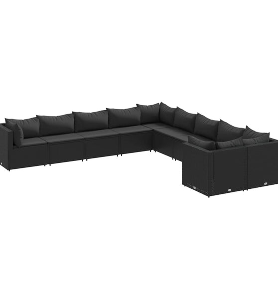10-tlg. Garten-Sofagarnitur mit Kissen Schwarz Poly Rattan