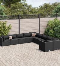 10-tlg. Garten-Sofagarnitur mit Kissen Schwarz Poly Rattan