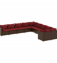 10-tlg. Garten-Sofagarnitur mit Kissen Braun Poly Rattan