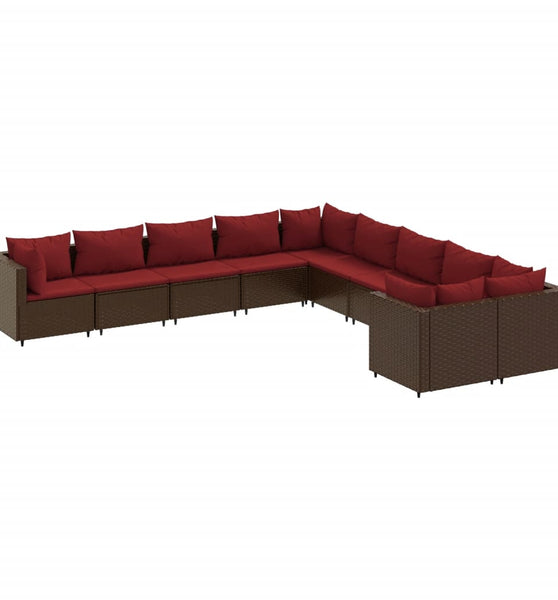 10-tlg. Garten-Sofagarnitur mit Kissen Braun Poly Rattan