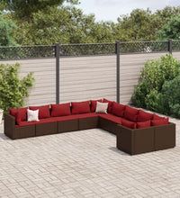 10-tlg. Garten-Sofagarnitur mit Kissen Braun Poly Rattan