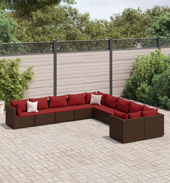 10-tlg. Garten-Sofagarnitur mit Kissen Braun Poly Rattan
